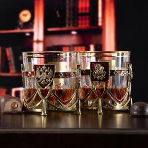 A set of glasses for whiskey "George the Victorious" and "Russia" in a wooden box